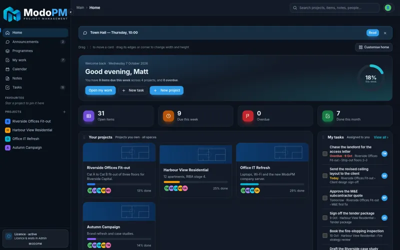 ModoPM Home — full app screenshot