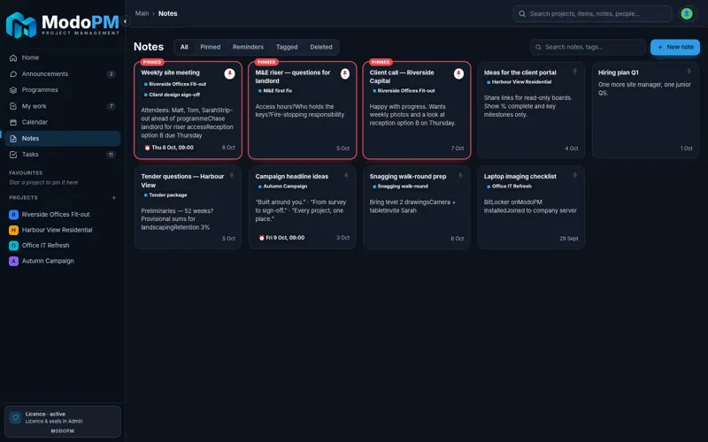 ModoPM Notes — full app screenshot
