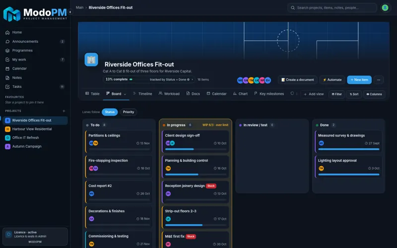 ModoPM Board — full app screenshot