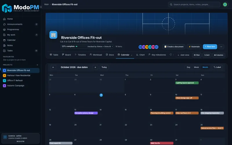 ModoPM Calendar — full app screenshot