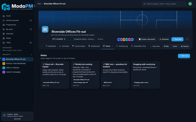 ModoPM Notes — full app screenshot